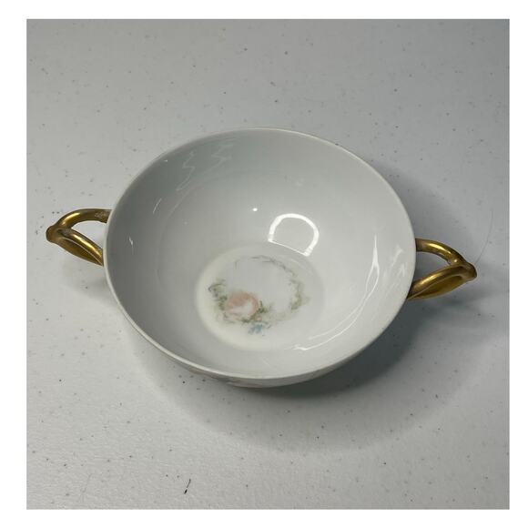 Favorite Bavaria Hand-Painted 4.5" Two-Handle Tea Cup, Pink Flowers Gold Accents - Picture 12 of 16